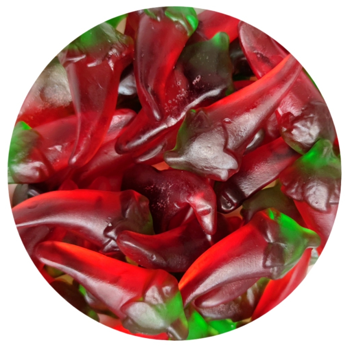 Hot Chili Peppers - rotes Fruchtgummi in Chili-Form mit grünem Abschluss